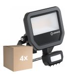 Lot 4x Ledvance Projecteur LED Aluminium Noir 17W 2200lm 100D - 830 Blanc Chaud | IP65 - Détecteur de Mouvement et de Lumière - Symétrique