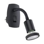 Eglo Applique Murale Parrini Lamp avec Prise Noir 4.5W 345lm - 830 Blanc Chaud | IP20 - Incl. 1x GU10